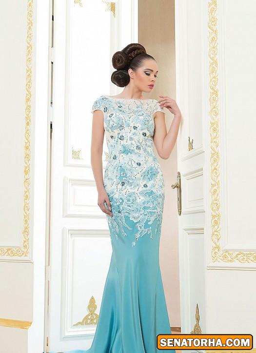 مدل لباس شب ۲۰۱۵ جدید کار شده با حریر و گیپور