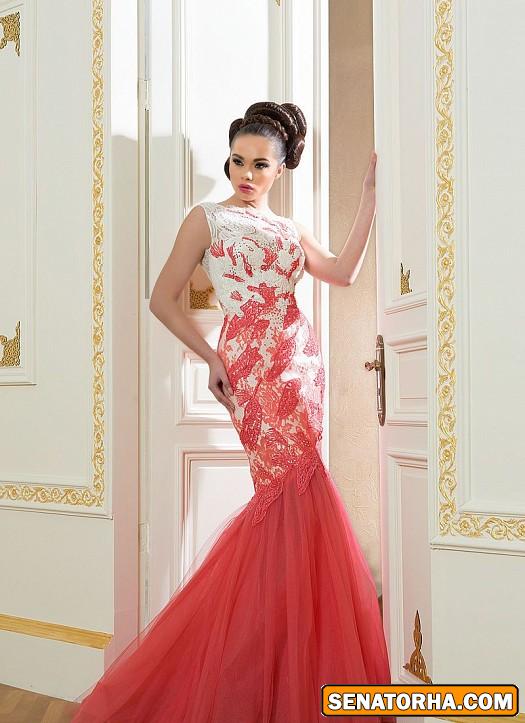 مدل لباس شب ۲۰۱۵ جدید کار شده با حریر و گیپور