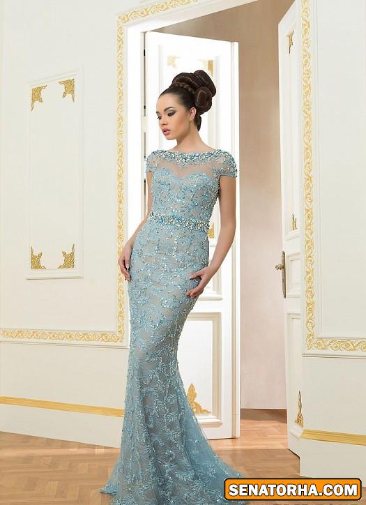 مدل لباس شب ۲۰۱۵ جدید کار شده با حریر و گیپور