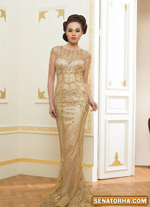 مدل لباس شب ۲۰۱۵ جدید کار شده با حریر و گیپور