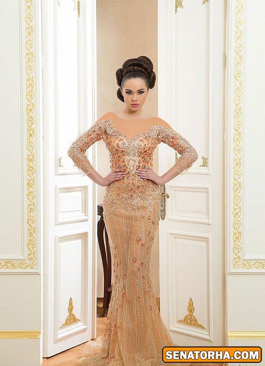 مدل لباس شب ۲۰۱۵ جدید کار شده با حریر و گیپور