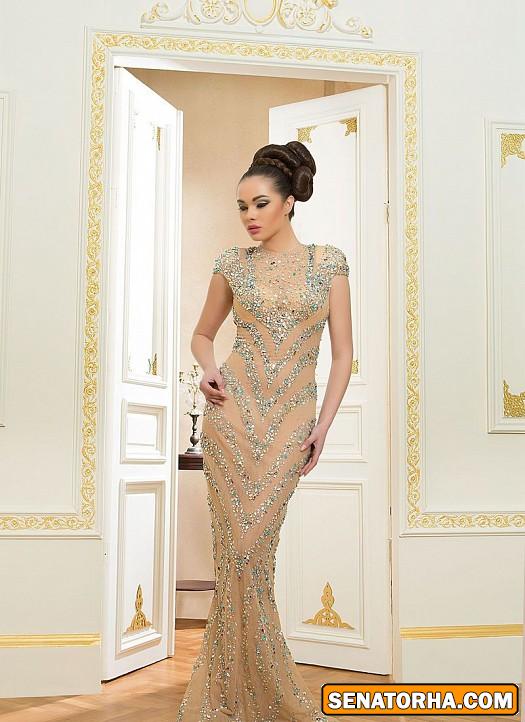 مدل لباس شب ۲۰۱۵ جدید کار شده با حریر و گیپور