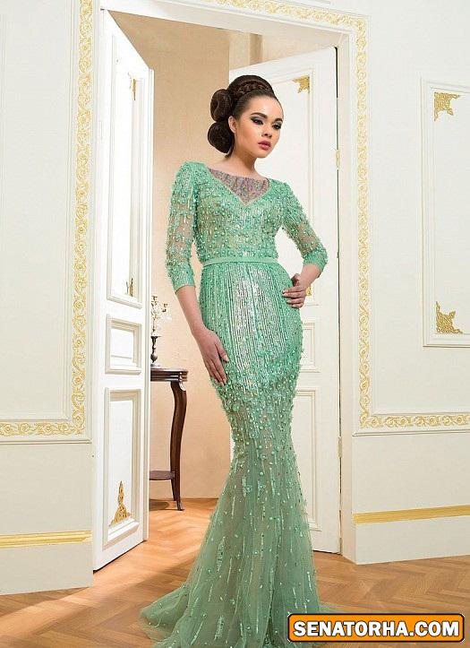 مدل لباس شب ۲۰۱۵ جدید کار شده با حریر و گیپور